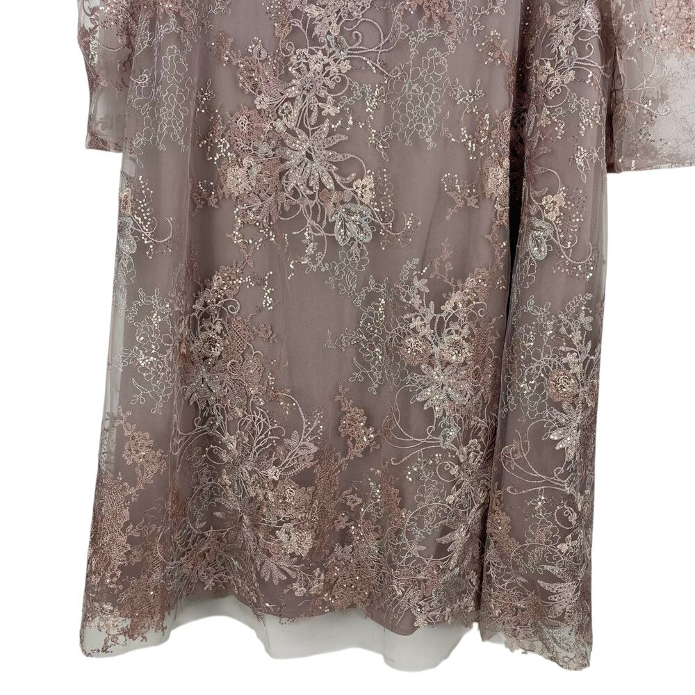 Mac Duggal Embellished Illusion Long Sleeve Midi Dress Rose Size 22 - Picture 7 of 13